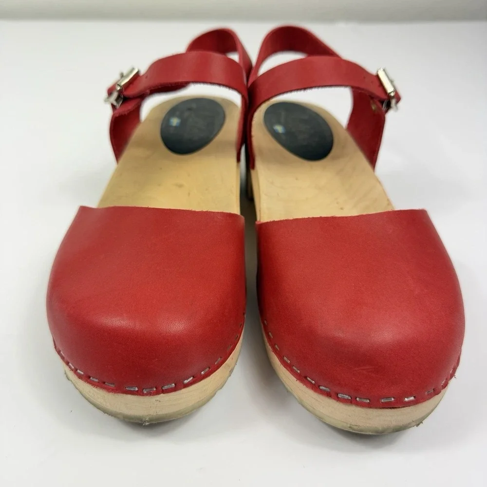 Lotta From Stockholm Red Leather Swedish Clogs Sandals Women's Size 42 - Picture 2 of 10